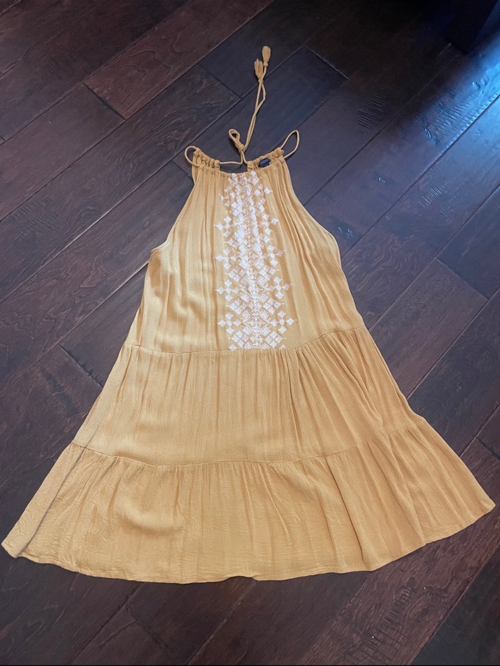 Aeropostale Mustard Yellow Embroidered Halter Sundress